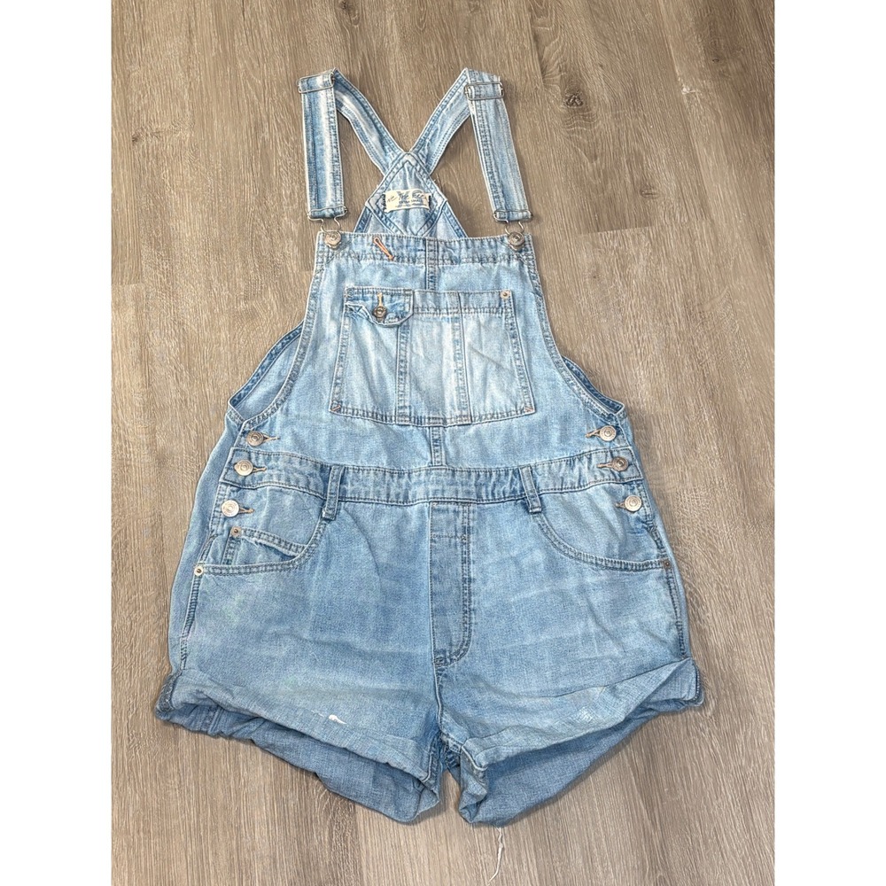 Free People We The Free Denim Shortalls Light Wash Blue Cotton Overalls XS